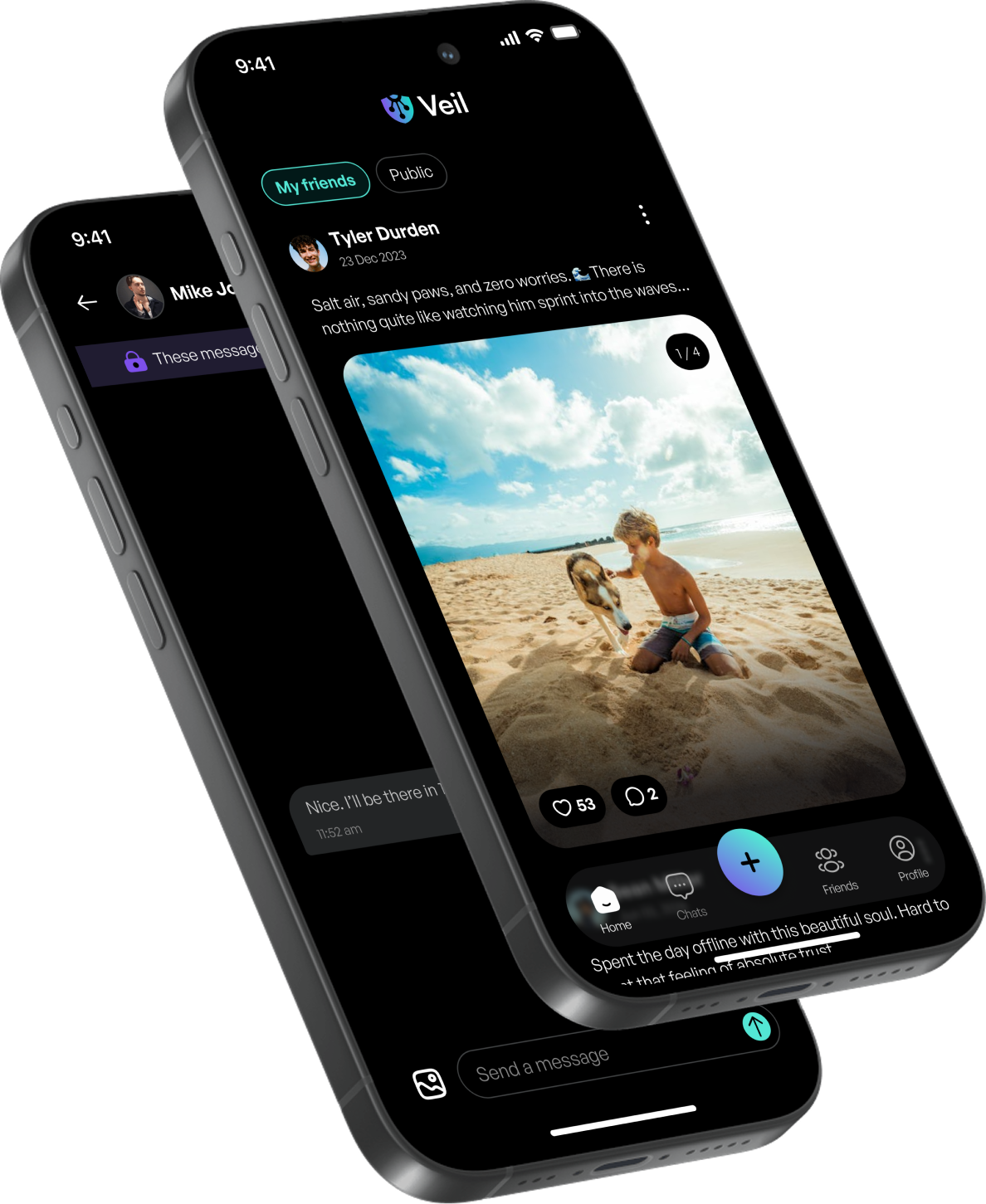 Veil app shown on two phones